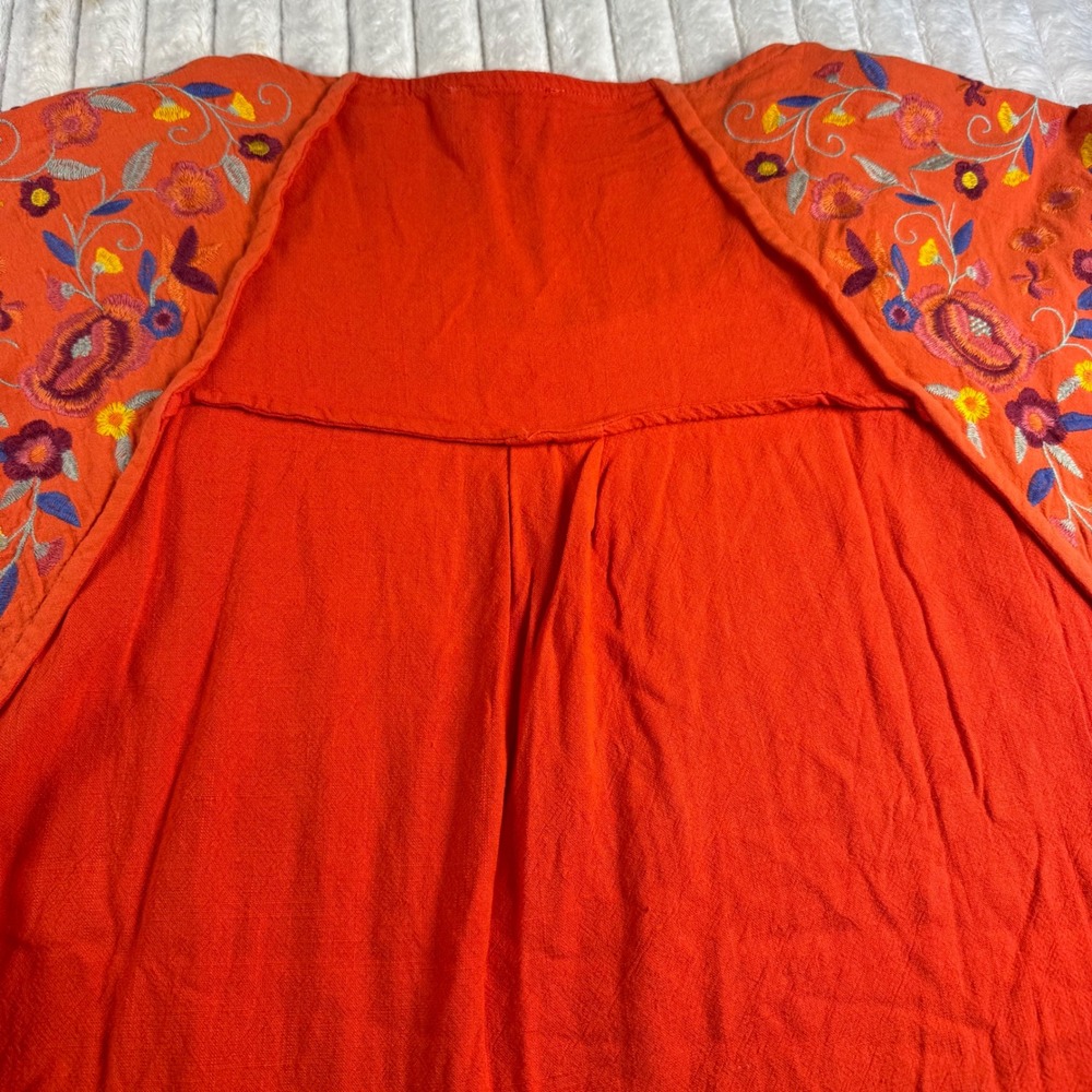 Umgee Plus Orange Embroidered Sleeve Linen Cotton Blend Fringe Hem Top 2XL - Picture 6 of 9